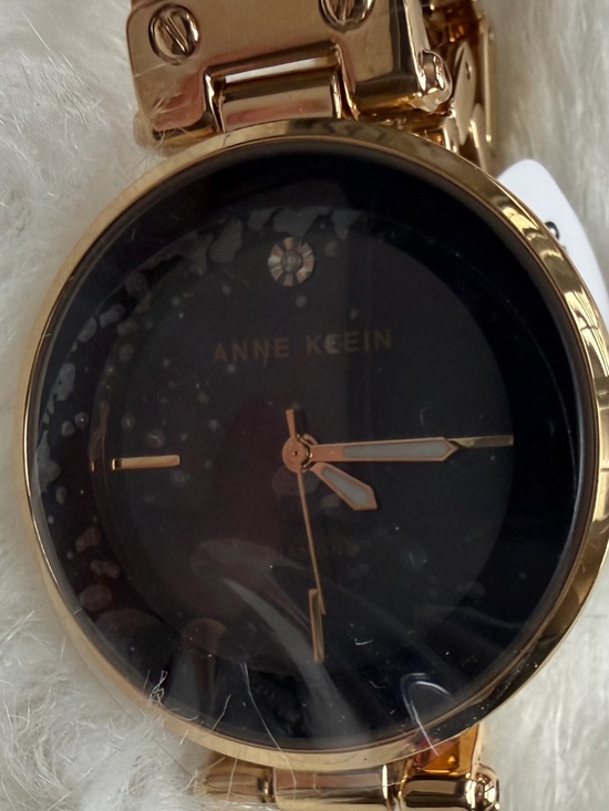 Octagonal Metal Bracelet Watch in Gold-Tone | Anne Klein New! Anne Klein Gold and Black Women\'s Bracelet Watch